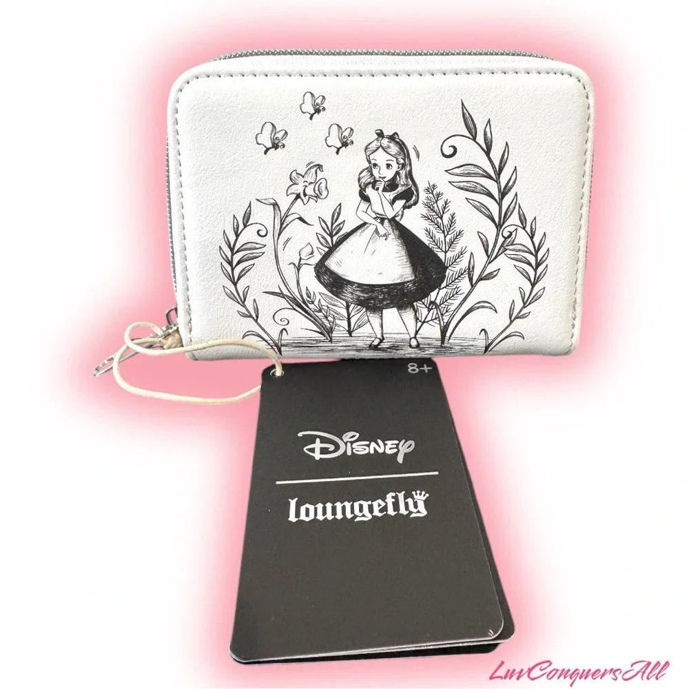 Loungefly Disney Alice In Wonderland Black & White Floral Mini Zipper Wallet